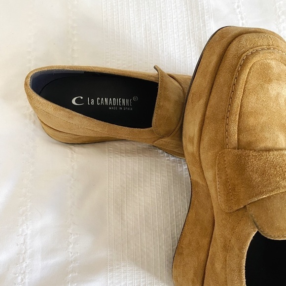 LA CANADIENNE TAN NEUTRAL SUEDE CHUNKY PLATFORM FLAT LOAFERS - 35 - Picture 9 of 9